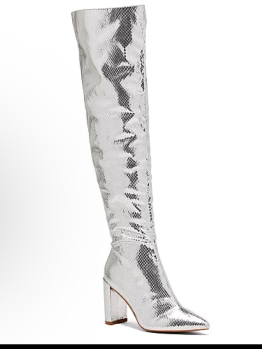 New York & Company Silver Metallic Knee-High Block Heel Boots